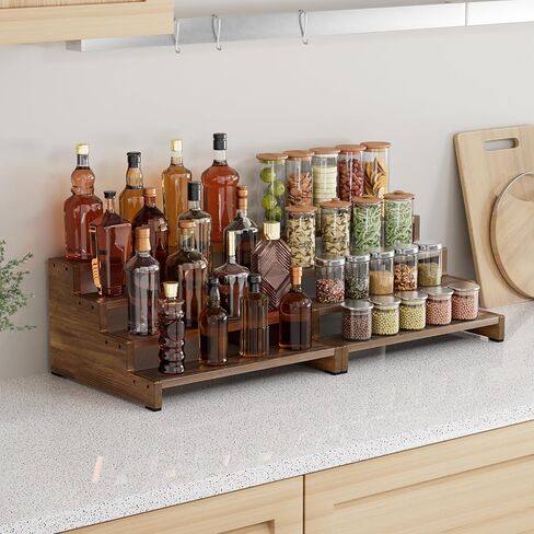 ZUJJAFY منظم كولونيا للرجال، حامل كولونيا خشبي من 4 طبقات رف عطر رجالي، حامل عرض خشبي متدرج للعطور، كب كيك، شخصيات، حلوى، بني in Kuwait