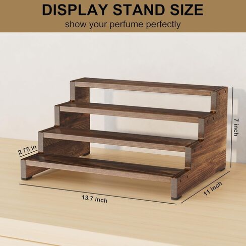 ZUJJAFY منظم كولونيا للرجال، حامل كولونيا خشبي من 4 طبقات رف عطر رجالي، حامل عرض خشبي متدرج للعطور، كب كيك، شخصيات، حلوى، بني in Kuwait
