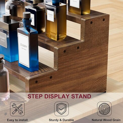 ZUJJAFY منظم كولونيا للرجال، حامل كولونيا خشبي من 4 طبقات رف عطر رجالي، حامل عرض خشبي متدرج للعطور، كب كيك، شخصيات، حلوى، بني in Kuwait