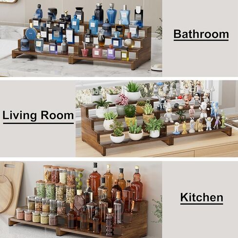 ZUJJAFY منظم كولونيا للرجال، حامل كولونيا خشبي من 4 طبقات رف عطر رجالي، حامل عرض خشبي متدرج للعطور، كب كيك، شخصيات، حلوى، بني in Kuwait