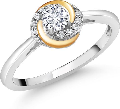 Gem Stone King 2 Tone 925 Silver and 10K Yellow Gold White Lab Grown Diamond Solitaire Engagement Ring For Women | 0.34 Cttw | Round 4MM | Gemstone April Birthstone | Available In Size 5, 6, 7, 8, 9 in Saudi Arabia