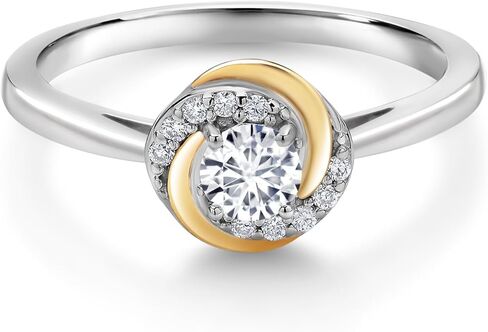 Gem Stone King 2 Tone 925 Silver and 10K Yellow Gold White Lab Grown Diamond Solitaire Engagement Ring For Women | 0.34 Cttw | Round 4MM | Gemstone April Birthstone | Available In Size 5, 6, 7, 8, 9 in Saudi Arabia