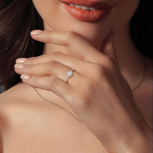 Gem Stone King 2 Tone 925 Silver and 10K Yellow Gold White Lab Grown Diamond Solitaire Engagement Ring For Women | 0.34 Cttw | Round 4MM | Gemstone April Birthstone | Available In Size 5, 6, 7, 8, 9 in Saudi Arabia