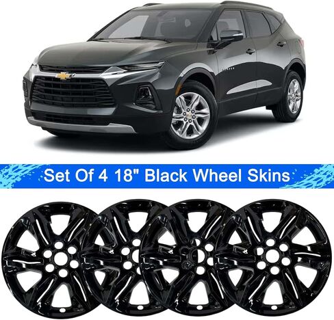 جلود العجلات مقاس 18 بوصة متوافقة مع أغطية العجلات Chevy Blazer 2019 2020 2021 2022؛ مجموعة من 4 قطع؛ أسود لامع in Saudi Arabia
