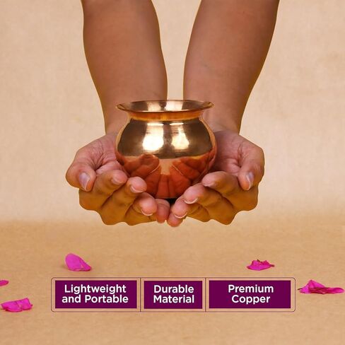 Copper Kalash for Pooja & Puja Mandir | Small Size Copper Lota for Puja Rituals | Puja Essentials for Home Mandir | Tambe Ka Lota for Water – 2.8 Inch Height, 3.1 Inch Diameter, 64g in Saudi Arabia