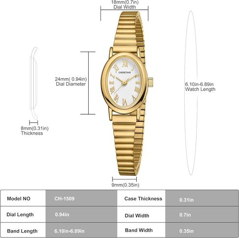 CHEETAH Dainty Gold Watches for Women, with Stainless Steel Expansion Band, Small Oval Case, Analog Roman Dial in Saudi Arabia