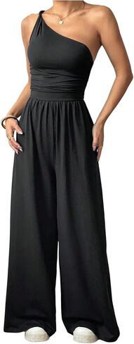 Floerns Women's One Shoulder Jumpsuit Sleeveless Tank Tops Wide Leg Pants Rompers Jumper in Saudi Arabia