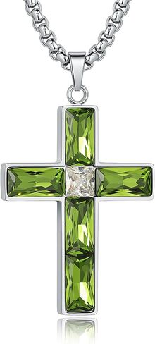 Cross Necklace for Men, Created Peridot Pendant Necklace for Women, Hypoallergenic Birthstone Necklace Mens Cross Necklace Jewelry Gifts, Chain 24 Inch (Peridot) in Saudi Arabia
