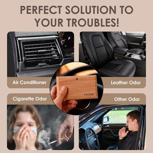 معطر هواء للسيارة من ttstar يدوم طويلاً، 3 عبوات من معطرات الهواء الخشبية للرجال والنساء، ملحقات رائحة السيارة الجديدة، مزيل الرائحة مع منظف مشبك معدني لواقي السيارة (خشب الساج والعنبر والبستان) in Kuwait