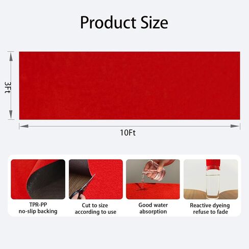 Extra Thick 3x10Ft Red Carpet Runner for Party, Non-Slip TPR Backing Aisle Runway Rug Felt for Indoor&Outdoor,Occasions,Graduation,Birthdays & Special Events Decorations,Long Term use in Saudi Arabia