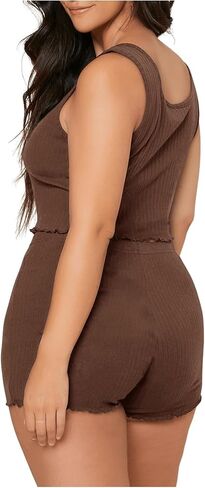 طقم بيجامة حريمي مقاس كبير من SOLY HUX قميص بدون أكمام وشورت قصير مضلع مكون من قطعتين PJ Set Loungewear in Kuwait