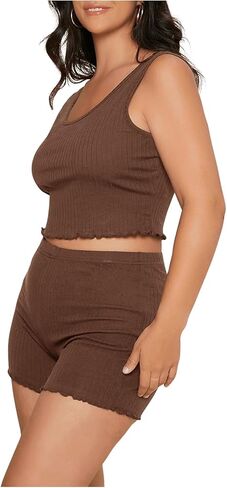 طقم بيجامة حريمي مقاس كبير من SOLY HUX قميص بدون أكمام وشورت قصير مضلع مكون من قطعتين PJ Set Loungewear in Kuwait