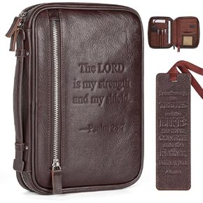 Full Grain Leather Bible Cover Case for Men, Mens Bible Covers Cases Leather Bible Protective Book Holder Carrying Case for Men with Handle Zippered Pocket in Kuwait