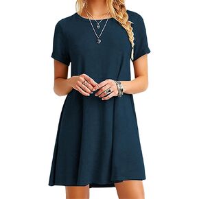 Women Crew Neck T-Shirt Short Sleeve Dress Loose Simple A Line Dress Solid Color Plus Size Dress in Saudi Arabia