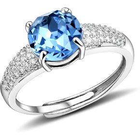Aquamarine Cubic Zirconia Birthstone Ring for Women Gemstone Silver Promise Adjustable Ring in Kuwait