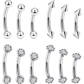 18G 16G 14G Eyebrow Ring Piercing Jewelry Surgical Steel Internal Thread Vertical Labret Lip Ring Rook Daith Earrings Navel Small Tiny Belly Button Ring Piercing Jewelry for Women Men in Kuwait