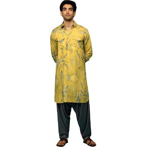 Elina fashion Men's Indian Printed Rayon Pathani Kurta Salwar Stitched Readymade Set in Kuwait
