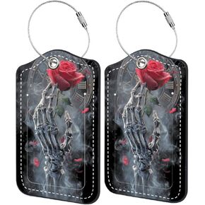 2 Pack Luggage Tags for Suitcases Skeleton Coffee Art Design Gothic Travel Bag Identifier with Metal Strap Baggage ID Labels for Carry On Checked Luggage Backpack in Kuwait