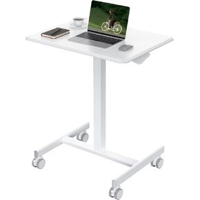 OLIXIS Small Standing Desk with Locking Wheels, Mobile Portable Rolling Laptop PC Table, Adjustable Height Computer Workstation for Home Office, 19 Inch, White in Kuwait