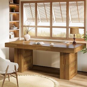 Tribesigns 63" Farmhouse Executive Desk, Large Wooden Computer Desk with Heavy Duty Legs, Rustic Home Office Writing Table,Rectangle Conference Table Business Workstation for Working,Meeting,Light Oak in Kuwait