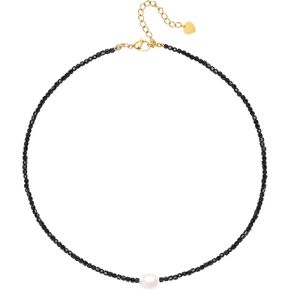 Beaded Gemstone Necklace with Pearl Pendant, Women Bohemian 18K Gold Plated Freshwater Pearl Choker Natural Stone Bead Decoration Charm Women Jewelry Handmade Vacation Elegant Gift in Saudi Arabia