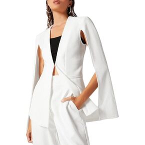 WDIRARA Women's Deep V Neck Long Cloak Sleeve Blazer Open Front Cut Out Elegant Jacket Waistcoat in Kuwait