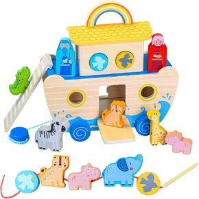 Noahs Ark Toy, Baptism Gifts for Boys with Animal Shape Sorter, Wooden Montessori Toys for Toddlers, Bible Toys for 1 2 3 4 Years Old Baby Girl and Boy in Kuwait