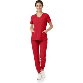 طقم الزي الطبي الفاخر للسيدات من MediChic، قميص علوي وسروال للركض برقبة على شكل حرف V، نسيج ناعم مطاطي، مطاطي في 4 اتجاهات in Kuwait