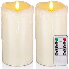 Homemory Dripping Wax Flameless Candles, Battery Operated Candles with Remote Control and Timers, LED Pillar Candles, Electric Fake Candles, 3" x 6", Set of 2 in Kuwait