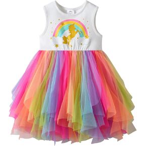 DXTON Girls Summer Dress with Cotton Top and Colorful Tulle Holiday Party Casual Dresses for Toddler Kids for 3-8 Years in Kuwait