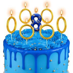 Blue and Gold Ring Number 6 Birthday Candles Set - Cartoon Themed Cake Topper, 7 Pcs Blue and Gold Birthday Party Decorations for Kids 5th Birthday Party Supplies in Kuwait