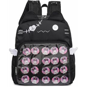 Backpack Ita Bag Pin Display Kawaii Cat-Ear Large Capacity with Insert for Weekende Cosplay (Black) in Saudi Arabia