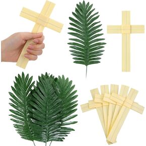 Zeyune 24 Pcs Plam Branches Crosses for Palm Sunday Set Lent Decoration Christian Religious 7'' Cross 18'' Artificial Leaves Gift Lent Decor for Home Church Palm Sunday Holy Week Easter Event Decor in Saudi Arabia