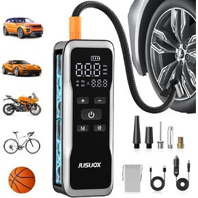 Tire Inflator Portable Air Compressor, Dual Power (Cordless & 12V DC) Air Pump for Car Tires, 150PSI Fast Air Pump for Moto, Bike, Large Capacity Battery, Digital Gauge with Emergency LED Light in Kuwait