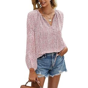 قميص شيفون نسائي برقبة على شكل حرف V بوهو بوهو منقوش عليه زهور وأكمام طويلة بلوزات فضفاضة وقمصان in Kuwait