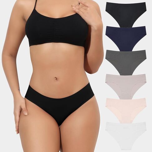 Sexy Seamless Thong Underwear for Women - 6 Pack No Show Briefs Breathable Comfortable Panties in Saudi Arabia