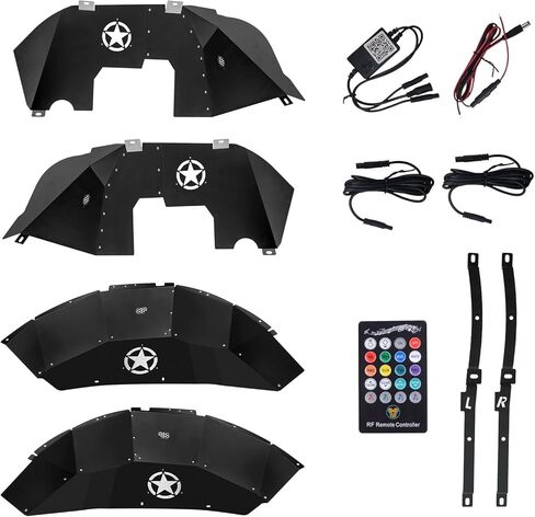 طقم بطانات الحاجز الداخلي الأمامي والخلفي مع ضوء نيون LED لـ 2018-2024 جيب رانجلر JL JLU 2/4 أبواب بشعار خمس نجوم in Kuwait