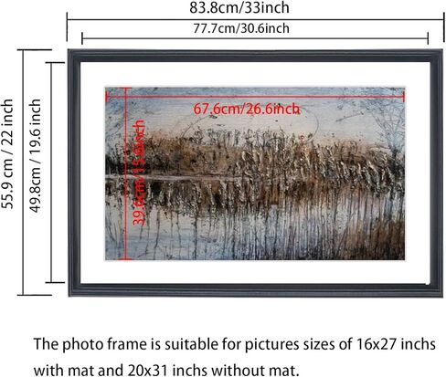 إطار صورة Mxtallup مقاس 20x31 من الخشب الصلب الأسود مقاس 16X27 يناسب الصورة مقاس 20x31 بدون حصيرة أو 16x27 مع حصيرة (T23B2031W1627) in Saudi Arabia