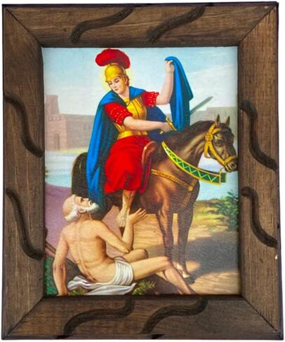 Misantuario San Martin Caballero Imagen/Pintura 9"x11" إطار خشبي ريفي من Cuandro Rustico Martin of Tours، جديد in Saudi Arabia