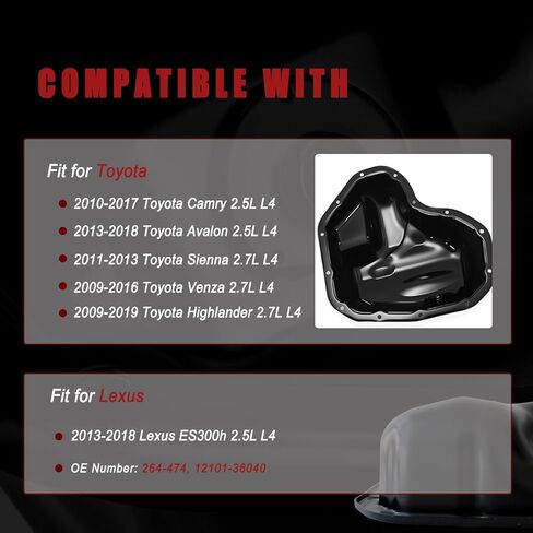 وعاء زيت سفلي من AUCERAMIC لسيارة Toyota Camry 2010-2017، Highlander 2009-2019، Sienna 2011-2013، Lexus ES300h 2013-2018 2.5L 2.7L استبدال وعاء تصريف الزيت #264-474 12101-36040 in Saudi Arabia