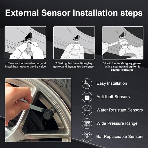مستشعر TPMS خارجي 13598771، مستشعر نظام مراقبة الإطارات Easesuper 4 قطع لجي إم سي، بويك، هامر، كاديلاك، سوزوكي، بونتياك، ساتورن، شيفروليه، ساب استبدال #13598772، 13586335 in Kuwait
