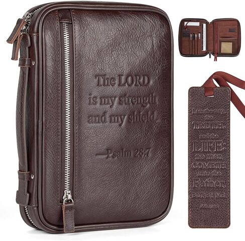 Full Grain Leather Bible Cover Case for Men, Mens Bible Covers Cases Leather Bible Protective Book Holder Carrying Case for Men with Handle Zippered Pocket in Kuwait