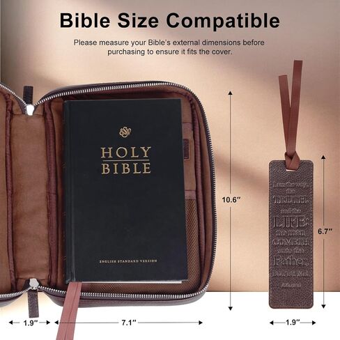 Full Grain Leather Bible Cover Case for Men, Mens Bible Covers Cases Leather Bible Protective Book Holder Carrying Case for Men with Handle Zippered Pocket in Kuwait