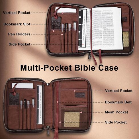 Full Grain Leather Bible Cover Case for Men, Mens Bible Covers Cases Leather Bible Protective Book Holder Carrying Case for Men with Handle Zippered Pocket in Kuwait