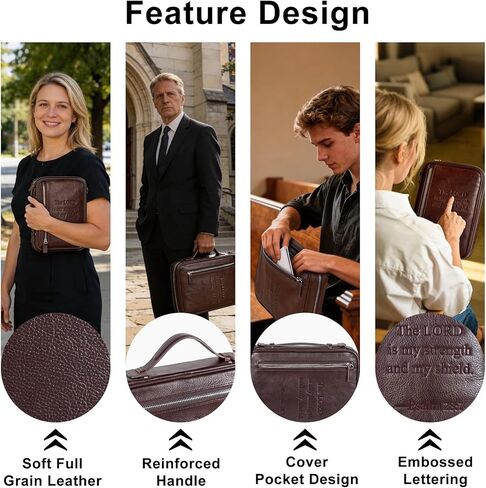 Full Grain Leather Bible Cover Case for Men, Mens Bible Covers Cases Leather Bible Protective Book Holder Carrying Case for Men with Handle Zippered Pocket in Kuwait