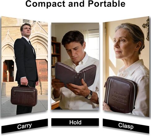 Full Grain Leather Bible Cover Case for Men, Mens Bible Covers Cases Leather Bible Protective Book Holder Carrying Case for Men with Handle Zippered Pocket in Kuwait