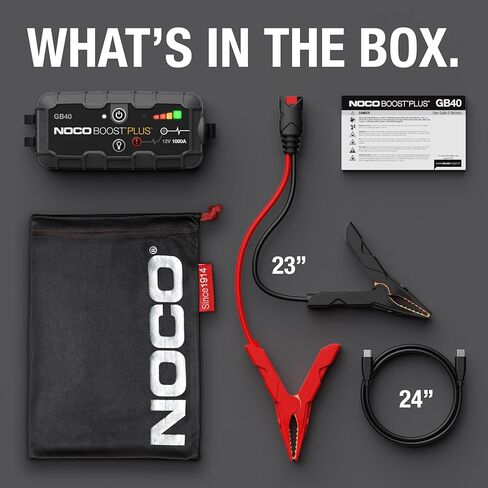 NOCO Boost GB40: 1000A UltraSafe Jump Starter - حزمة معززة لبطارية ليثيوم 12 فولت، صندوق القفز المحمول، بنك الطاقة وكابلات التوصيل - لمحركات الغاز 6.0 لتر والديزل 3.0 لتر (متجددة) in Saudi Arabia