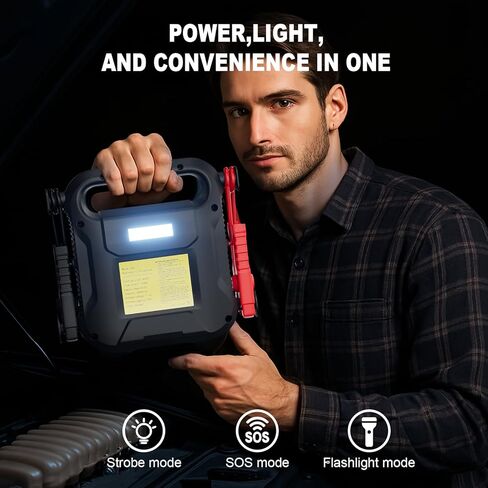 12 فولت صناعي فائق السرعة عكسي 1500 أمبير 24000 مللي أمبير، بطارية السيارة، بنك الطاقة مع USB وإضاءة LED، صندوق القفز المحمول فائق الأمان للاستخدام في حالات الطوارئ لمحركات الغاز 8.0 لتر/الديزل 12 لتر in Kuwait