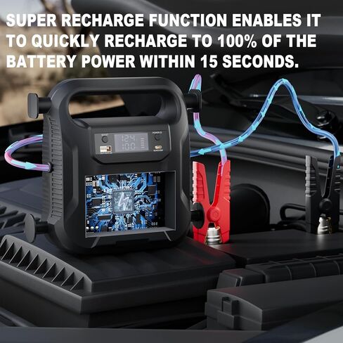12 فولت صناعي فائق السرعة عكسي 1500 أمبير 24000 مللي أمبير، بطارية السيارة، بنك الطاقة مع USB وإضاءة LED، صندوق القفز المحمول فائق الأمان للاستخدام في حالات الطوارئ لمحركات الغاز 8.0 لتر/الديزل 12 لتر in Kuwait