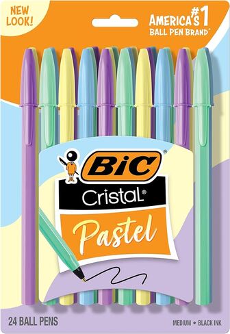 BIC Cristal Pastel Ballpoint Pens, Black Ink, Pastel Colored Barrels, Pens for Journaling, 24-Count Pack in Saudi Arabia